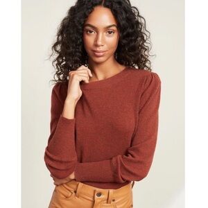 Veronica Beard Nelia Cashmere Crewneck Puff Sleeve Sweater Brick Medium